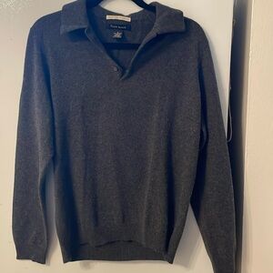 Glen Royal Men's Small 100% Cashmere Dark Gray Collared 3-Button Sweater